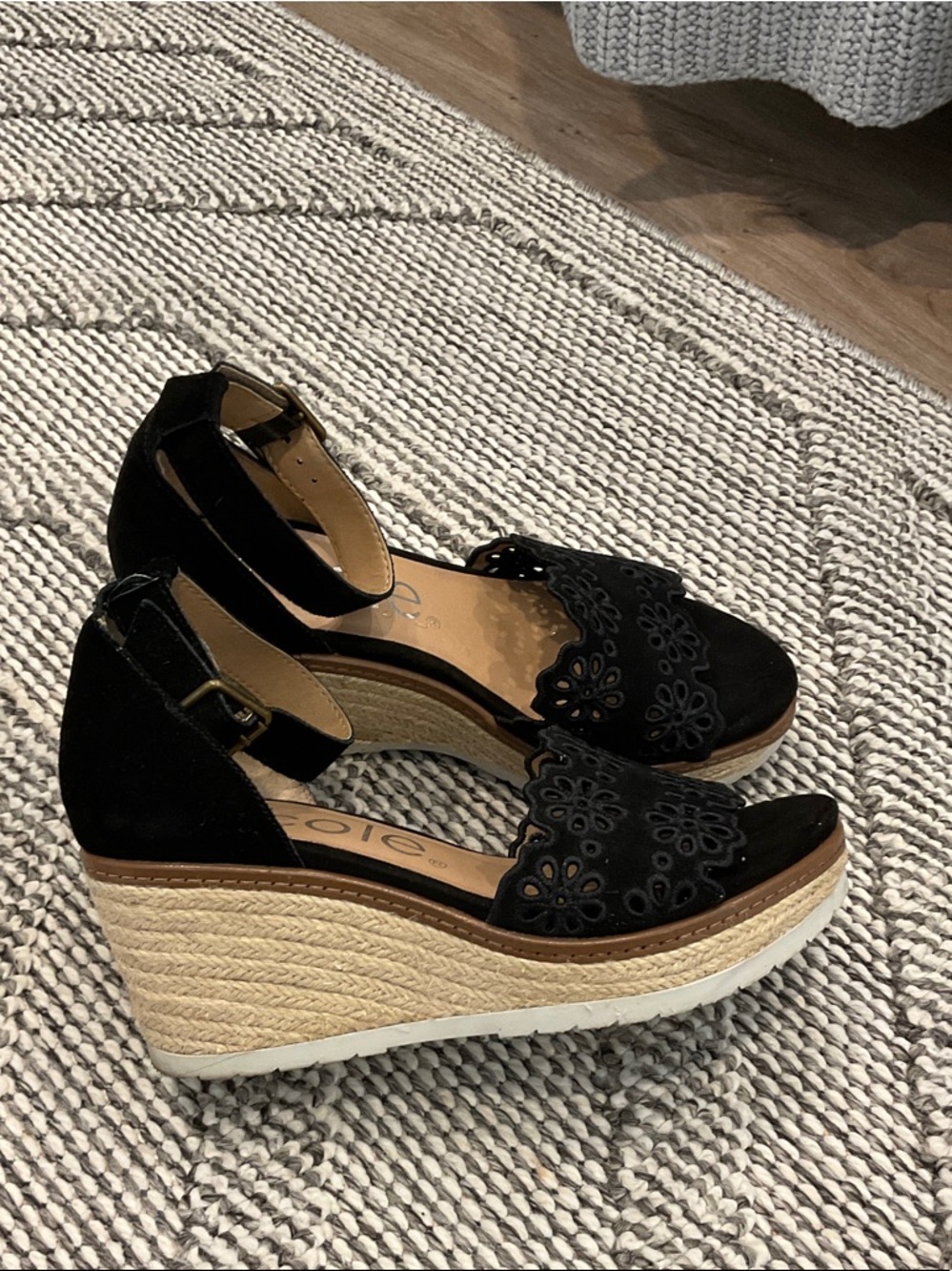 Style & Co. Black Floral Cutout Wedge Sandals